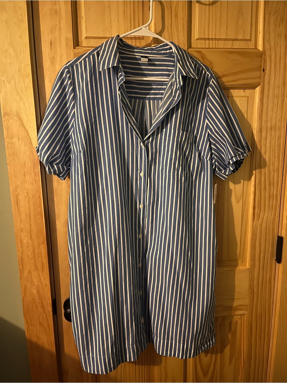 Blue & White Striped Women’s Short-Sleeve Shirt Dress